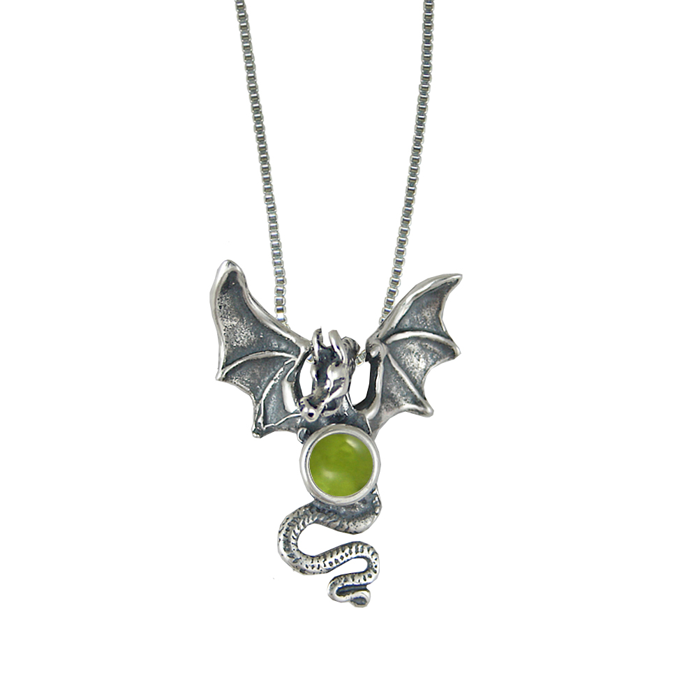 Sterling Silver Dragon of Protection Pendant With Peridot